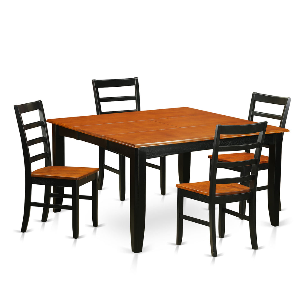 PARF5-CVR-O 5-Piece Dining Ensemble Square Table w/ Extension Leaf & Four Chairs, 54 Cozy Black & Cherry