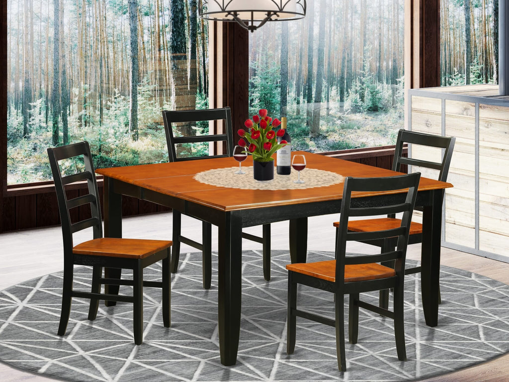 PARF5-68G-L Square Dining Table Set with Butterfly Leaf and Chairs, 5-Piece Black Cherry Ensemble