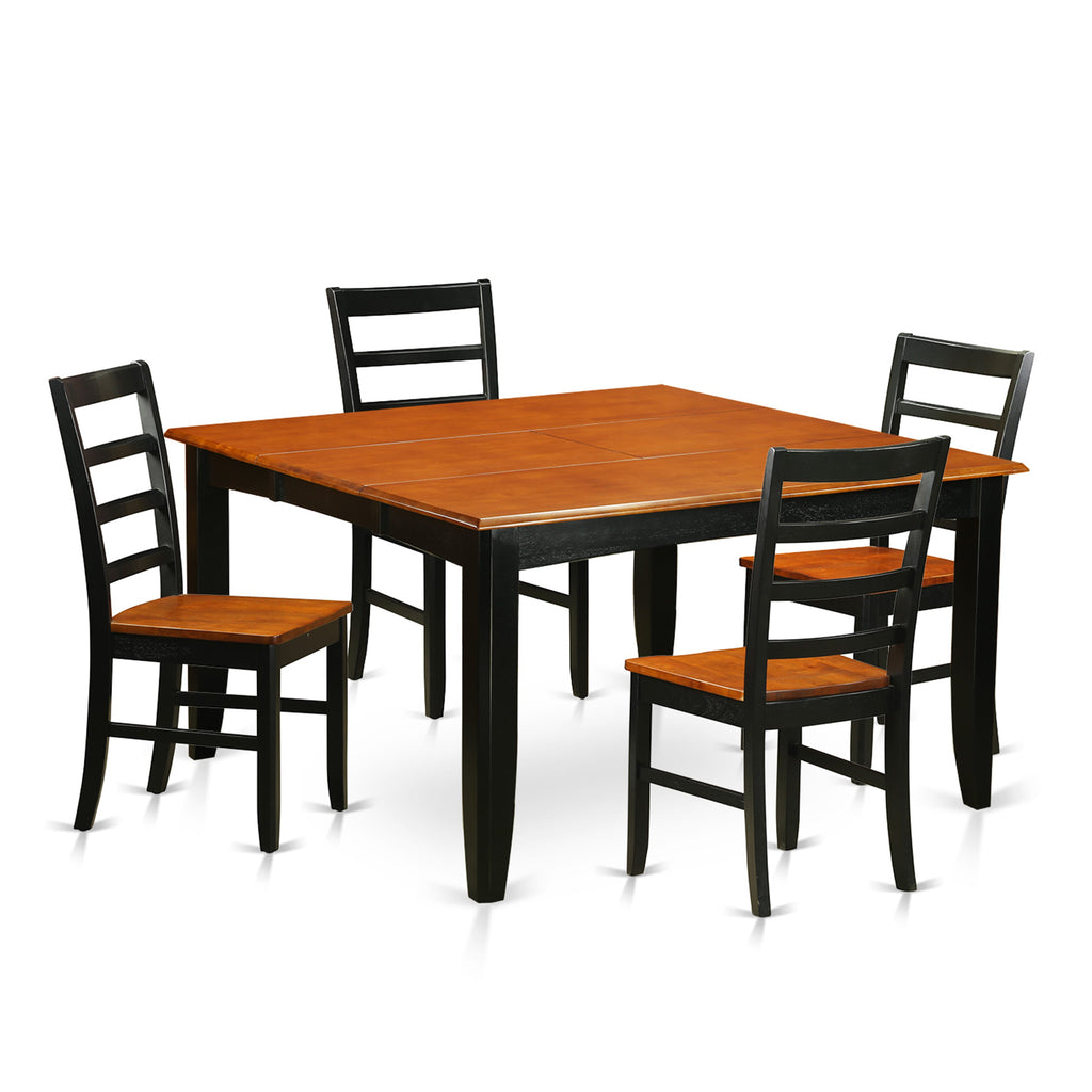 PARF5-68G-L Square Dining Table Set with Butterfly Leaf and Chairs, 5-Piece Black Cherry Ensemble