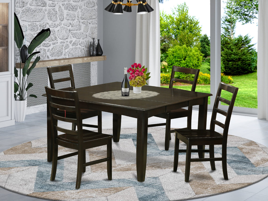 PARF5-IM4-V 5-Piece Square Table & Chair Set with Butterfly Leaf, 54x54 Inches in Warm Cappuccino