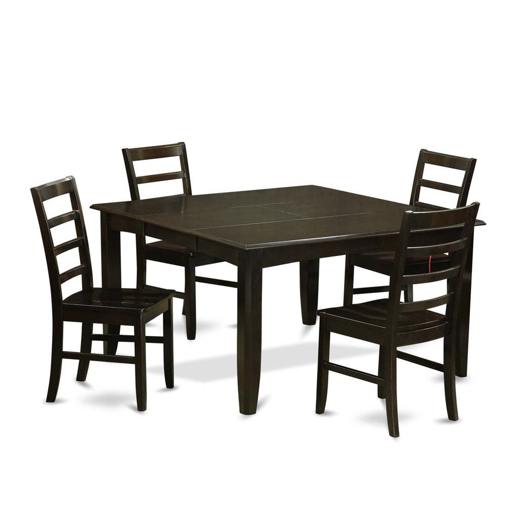 PARF5-IM4-V 5-Piece Square Table & Chair Set with Butterfly Leaf, 54x54 Inches in Warm Cappuccino