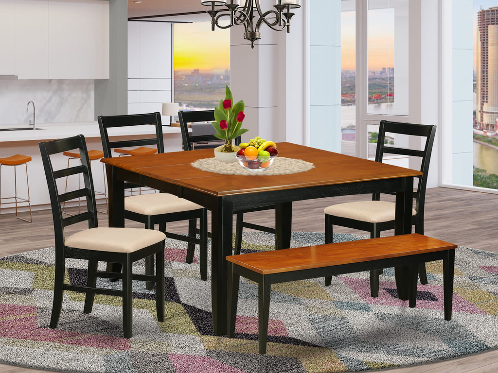 6-Piece Dining Set PARF6-ZBZ-L Square Table, Leaf & Fabric Chairs, Black & Cherry Finish