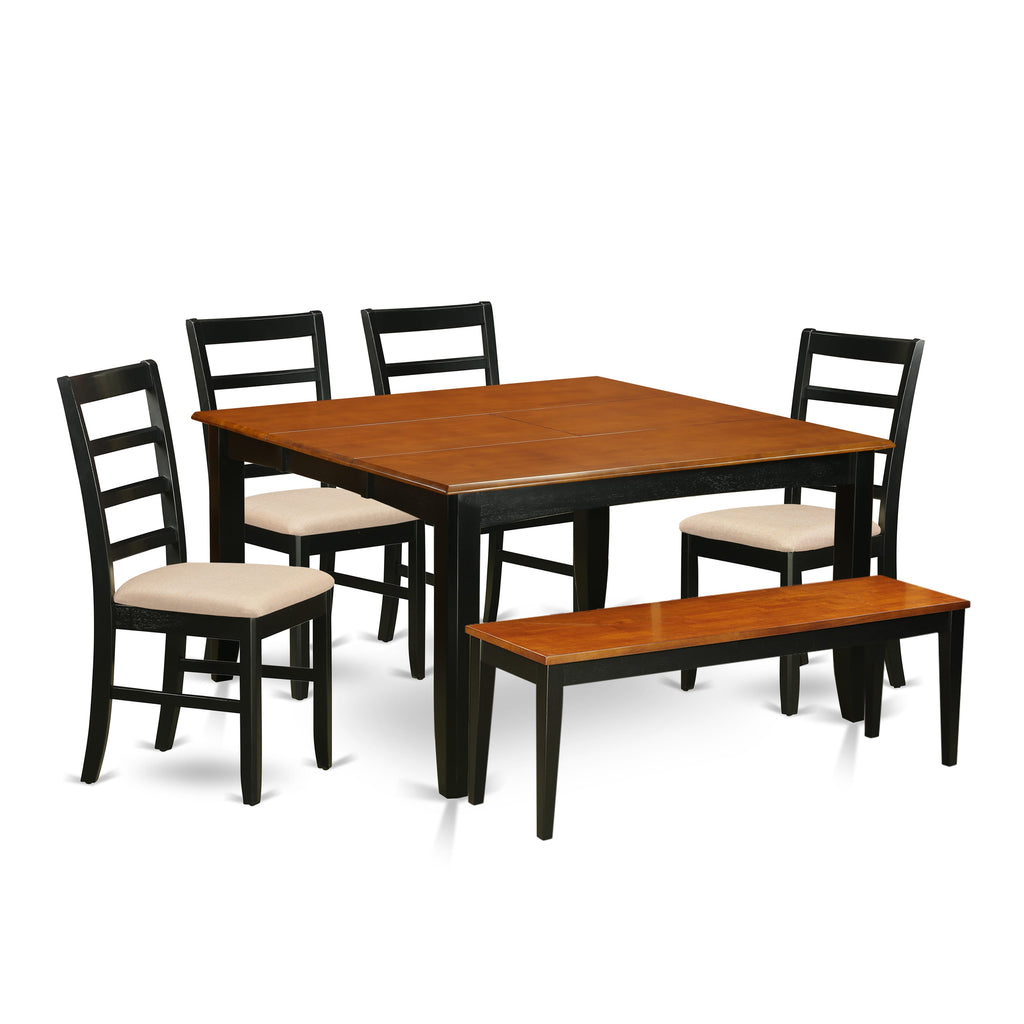 6-Piece Dining Set PARF6-ZBZ-L Square Table, Leaf & Fabric Chairs, Black & Cherry Finish