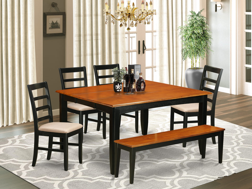 PARF6-8EW-9 6-Piece Dining Ensemble with Square Table & Chairs in Luxe Black with Butterfly Extension