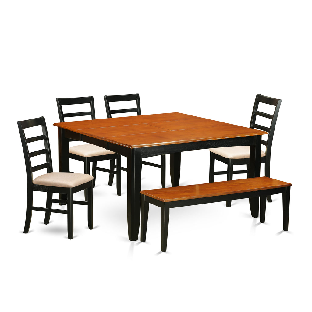 PARF6-8EW-9 6-Piece Dining Ensemble with Square Table & Chairs in Luxe Black with Butterfly Extension