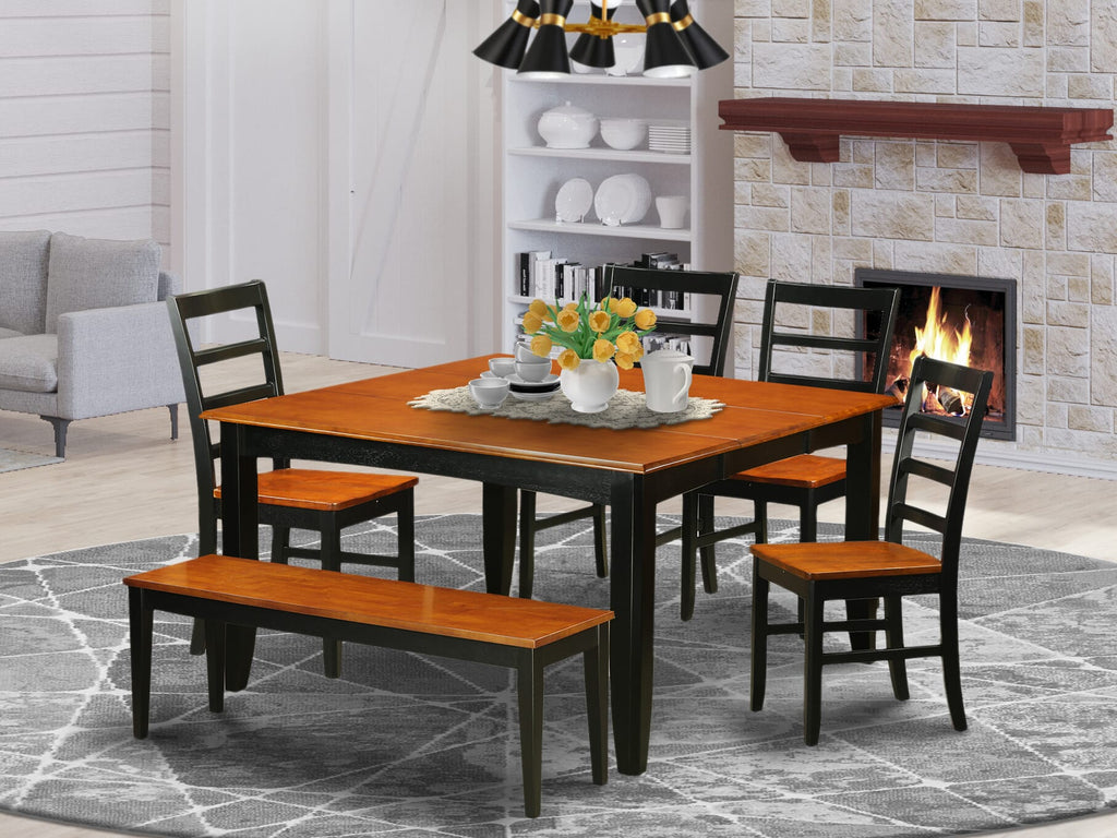PARF6-P4V-X 6-Piece Square Dining Ensemble with Extending Leaf, Seating for 5 in Black