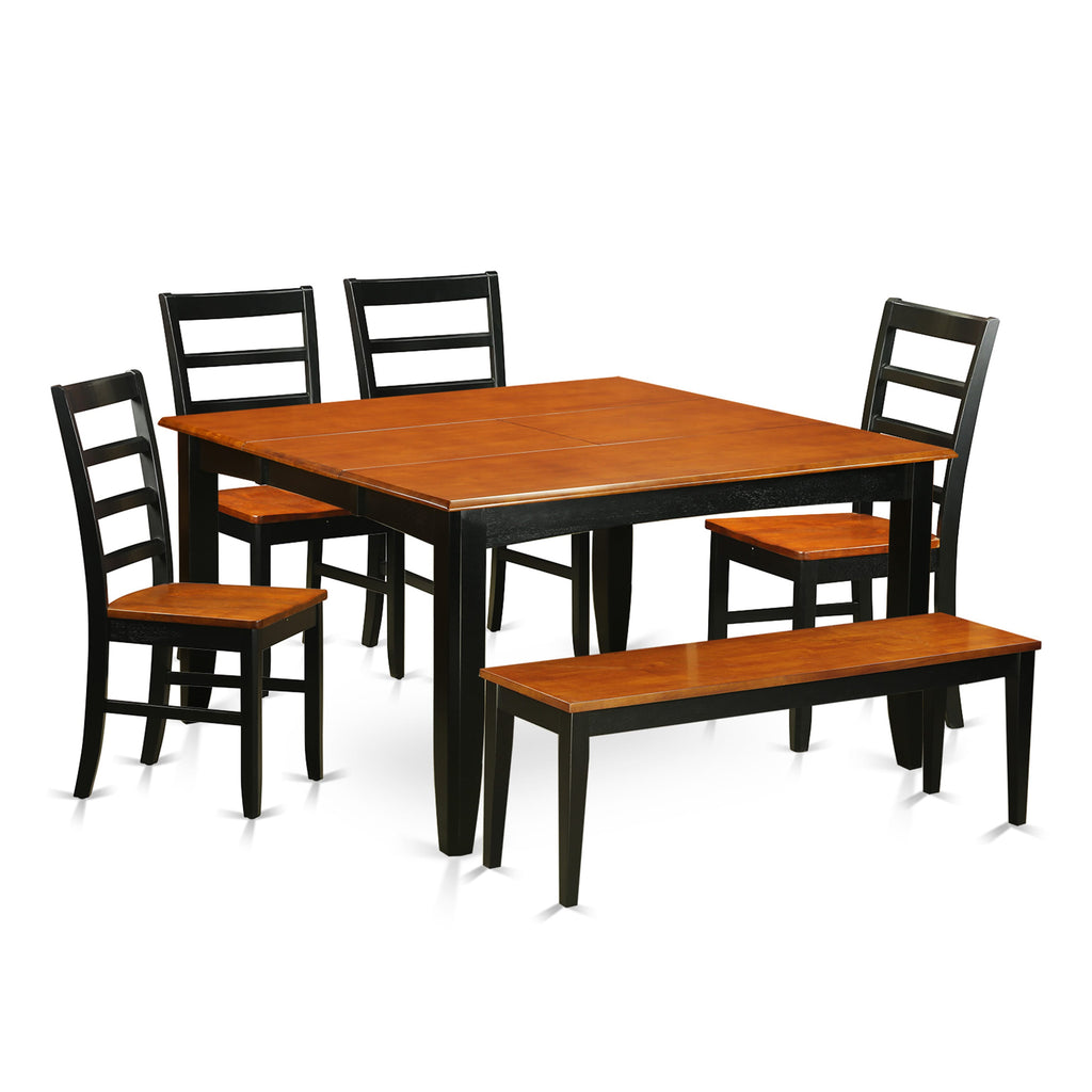 PARF6-P4V-X 6-Piece Square Dining Ensemble with Extending Leaf, Seating for 5 in Black