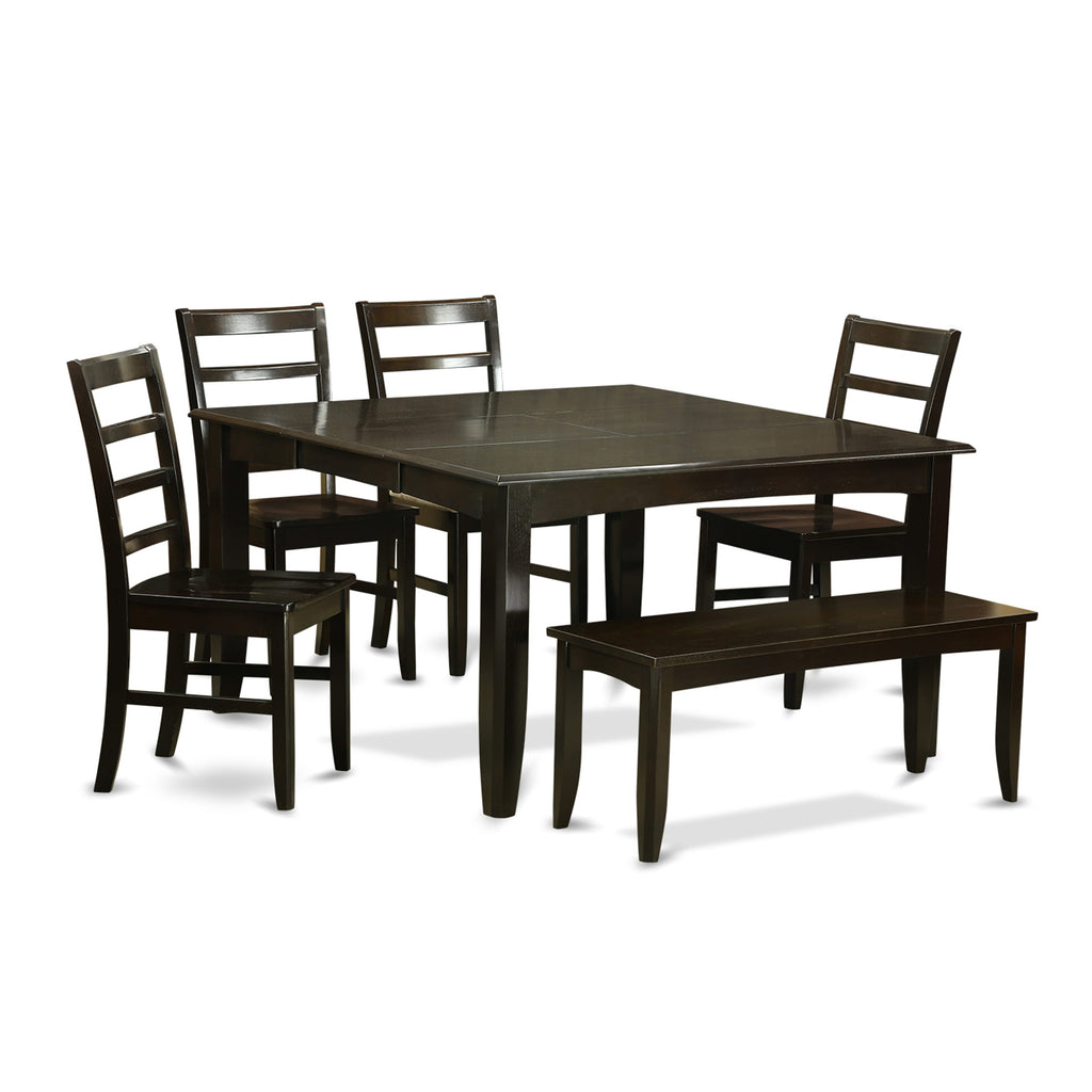 Dining Set PARF6-X0B-G 6-Piece Set with Square Table, Butterfly Leaf, Bench, & Chairs in Rich Cappuccino Finish (54x54)