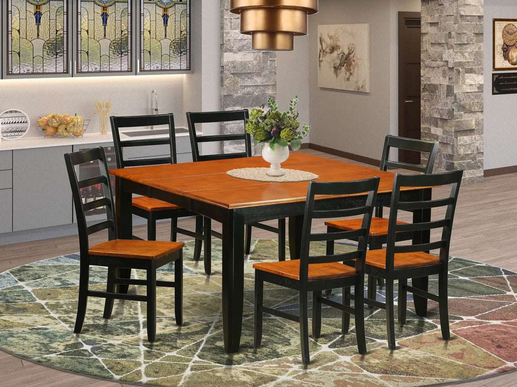 PARF7-4ZG-G 7-Piece Dining Ensemble with Square Table and Leaf Extension, Plus 6 Chairs, 54 Inch, Two-Tone