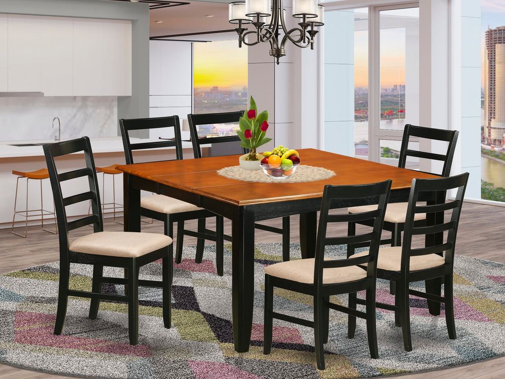 Charming PARF7-OTN-E 7-Piece Dining Collection Featuring a 54x54 Inch Square Table with Extension and Upholstered Chairs in Classic Hues