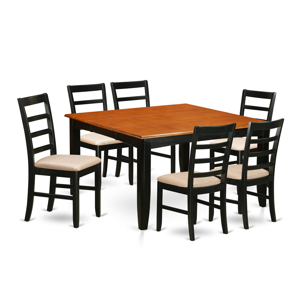 Charming PARF7-OTN-E 7-Piece Dining Collection Featuring a 54x54 Inch Square Table with Extension and Upholstered Chairs in Classic Hues