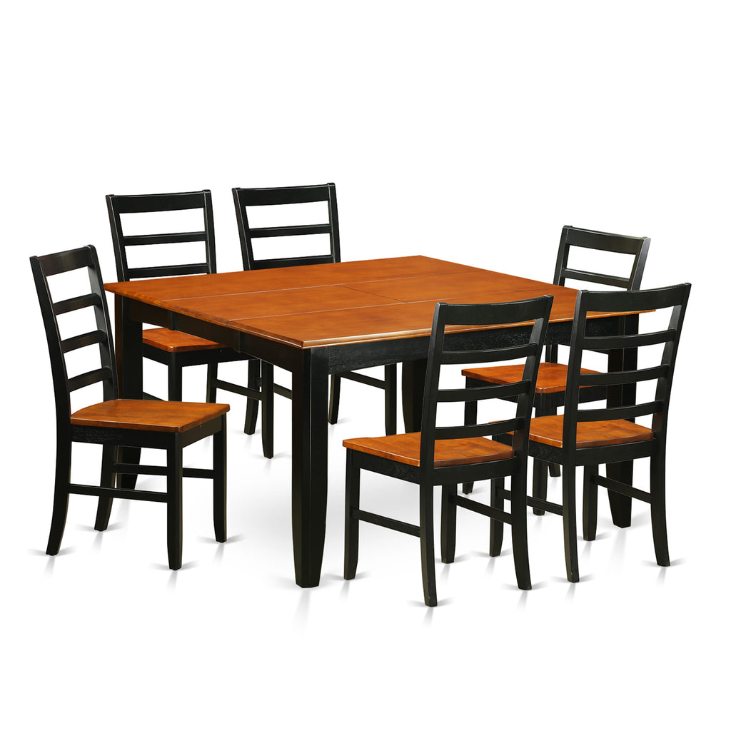 PARF7-ZI1-4 Square Dining Table with Butterfly Leaf Set & 6 Chairs, Black & Cherry, 54x54
