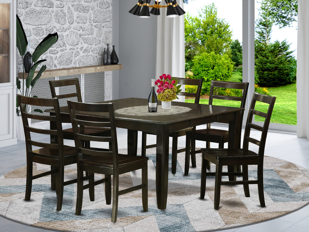 7-Piece Dining Table Set Square Extendable Table + 6 Chairs PARF7-BB4-U 54x54 Cappuccino Finish