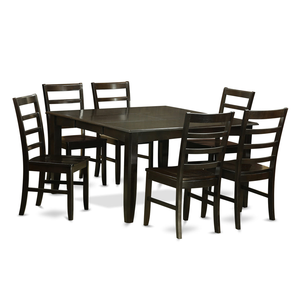 7-Piece Dining Table Set Square Extendable Table + 6 Chairs PARF7-BB4-U 54x54 Cappuccino Finish