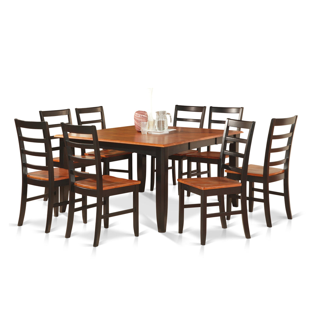 PARF9-96S-3 9 Piece Set with Expanding Square Dining Table and 8 Chairs in Black Cherry Finish