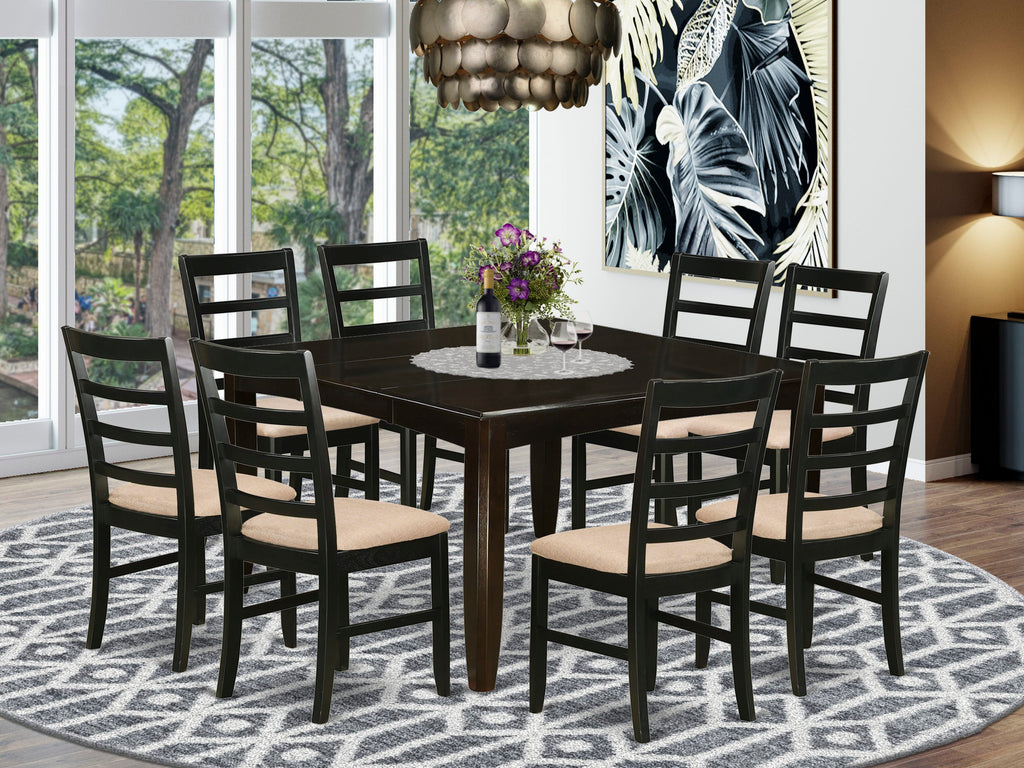 PARF9-8DI-Y Dining Room Set 9 Elegant Pieces with Expandable Table and Upholstered Chairs, Cappuccino Finish