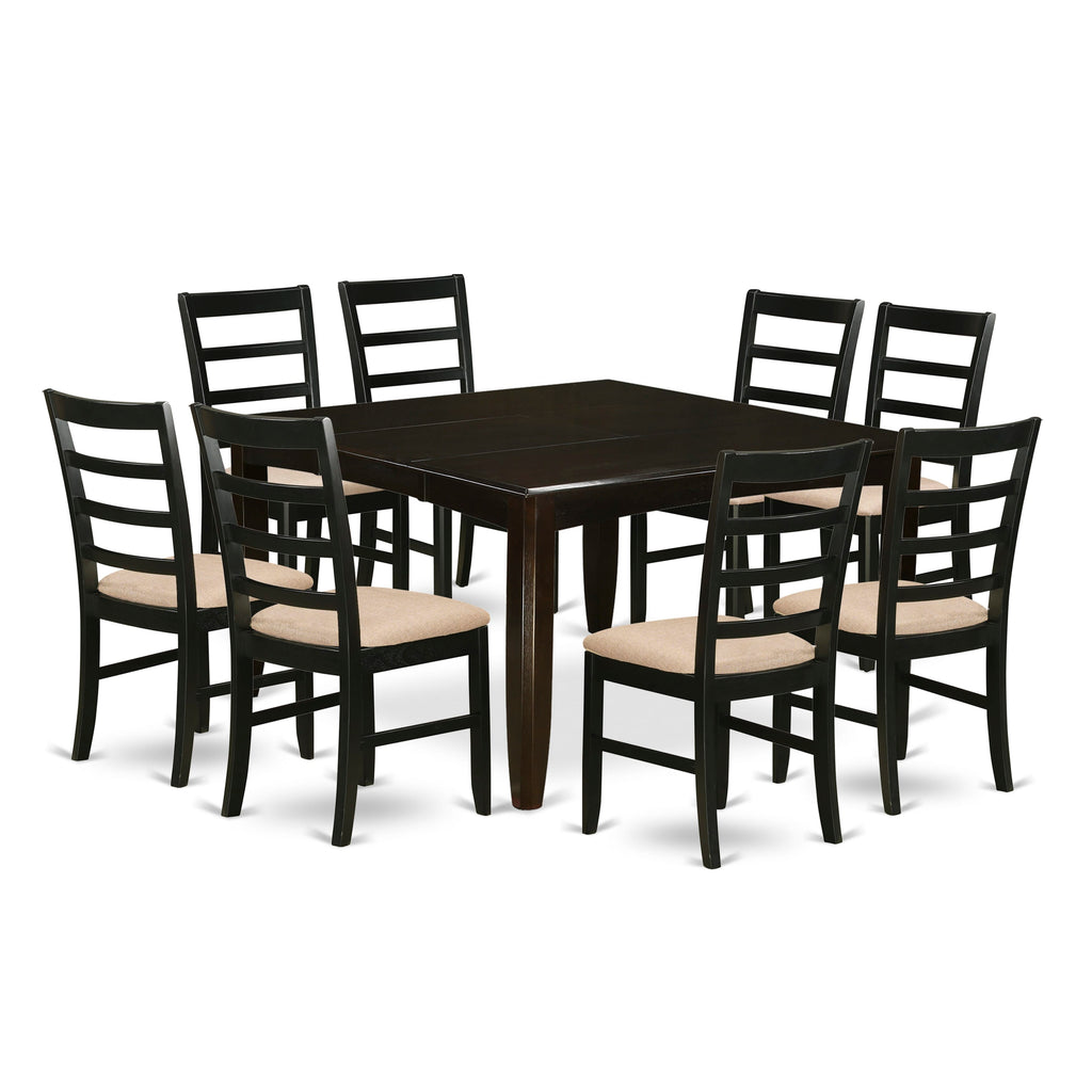 PARF9-8DI-Y Dining Room Set 9 Elegant Pieces with Expandable Table and Upholstered Chairs, Cappuccino Finish