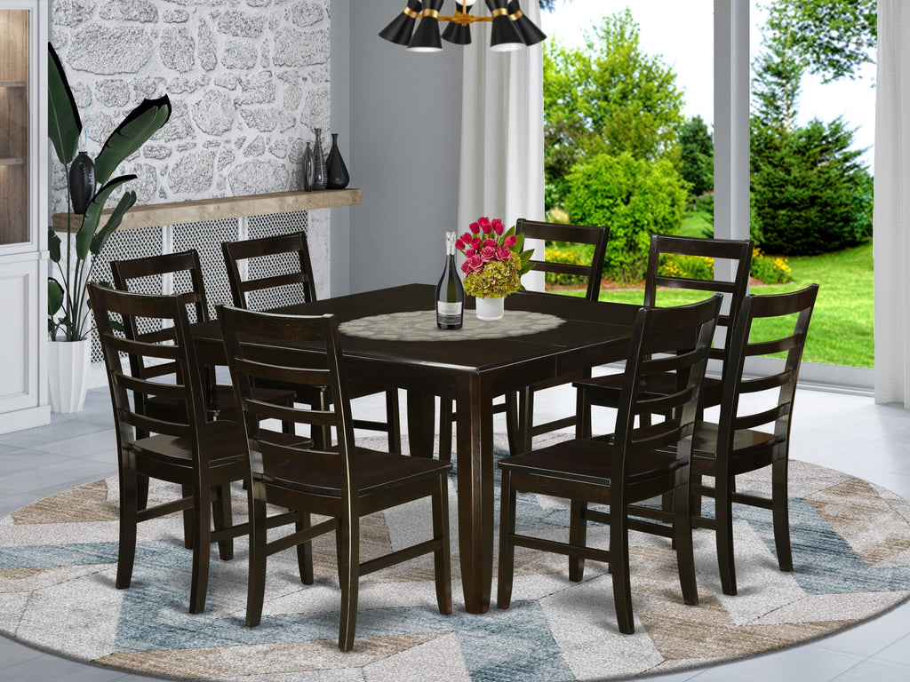 PARF9-46C-Z 9-Piece Dining Set with Square Extendable Table & 8 Chairs in Warm Cappuccino