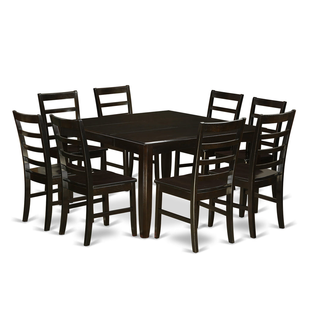 PARF9-46C-Z 9-Piece Dining Set with Square Extendable Table & 8 Chairs in Warm Cappuccino