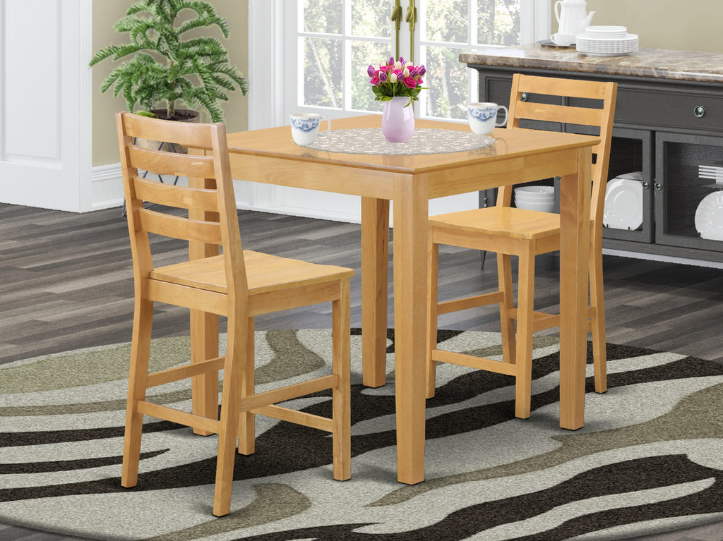 PBCF3-WEM-6 Compact 3-Piece Counter-Height Dining Set with Square Table and Two Chairs, Oak Finish, 36x36