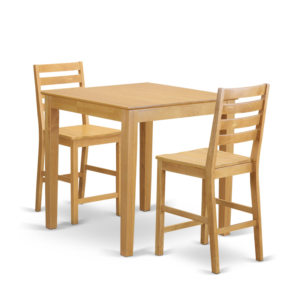 PBCF3-WEM-6 Compact 3-Piece Counter-Height Dining Set with Square Table and Two Chairs, Oak Finish, 36x36