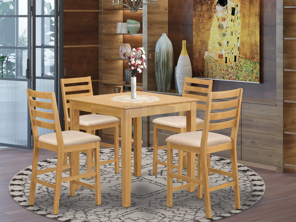PBCF5-J0O-B 5-Piece Dining Set with Square Table & Upholstered Chairs, Linen Fabric, 36x36 in, Oak Finish
