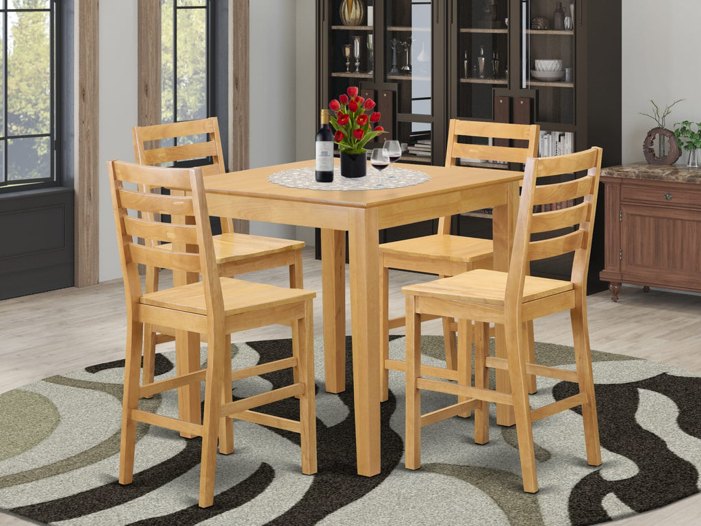 PBCF5-A3Y-I 5-Piece Oak Dining Collection with Square Counter Table and 4 Matching Chairs, 36
