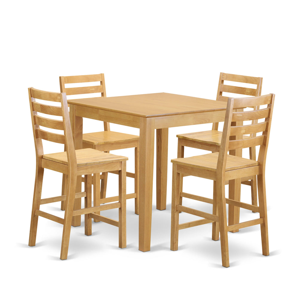 PBCF5-A3Y-I 5-Piece Oak Dining Collection with Square Counter Table and 4 Matching Chairs, 36