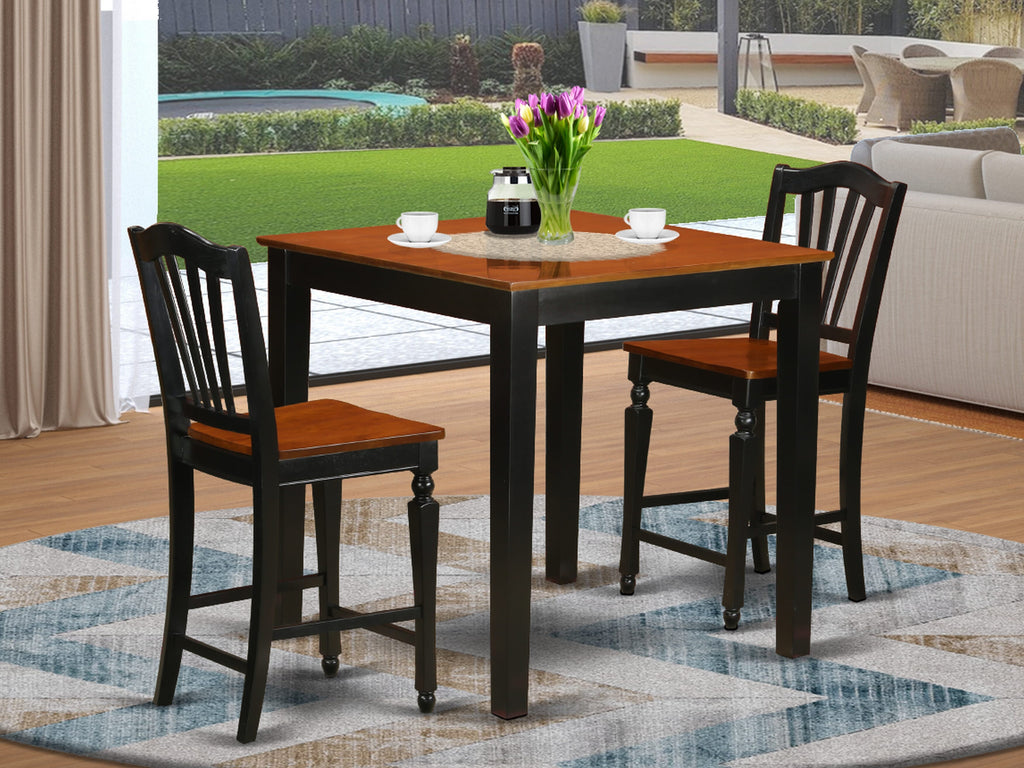 PBCH3-V1G-0 3-Piece Dining Set with Compact Square Table and Charming Chairs in Black & Cherry, Ideal for Cozy Areas, 36x36