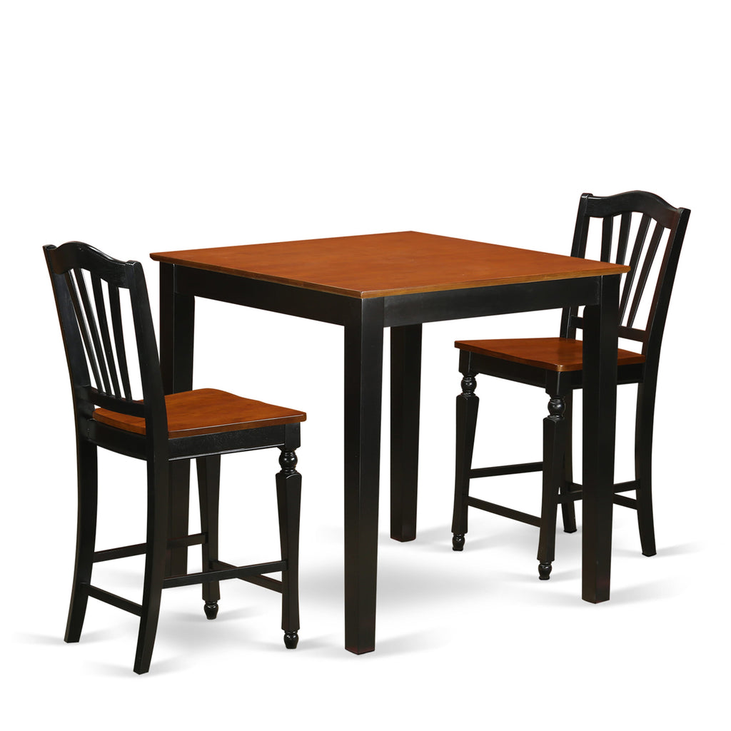 PBCH3-V1G-0 3-Piece Dining Set with Compact Square Table and Charming Chairs in Black & Cherry, Ideal for Cozy Areas, 36x36