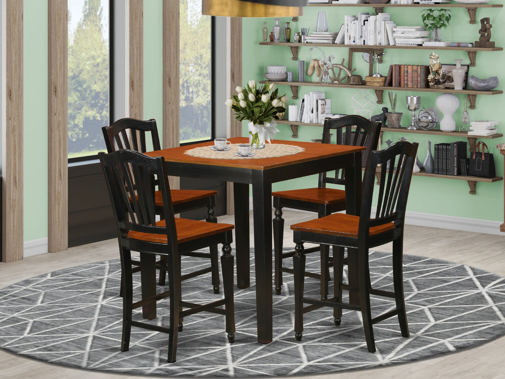 PBCH5-KFD-3 Stylish 5-Piece Dining Set with Elevated Square Table & Four Chairs, Black & Cherry Finish, 36