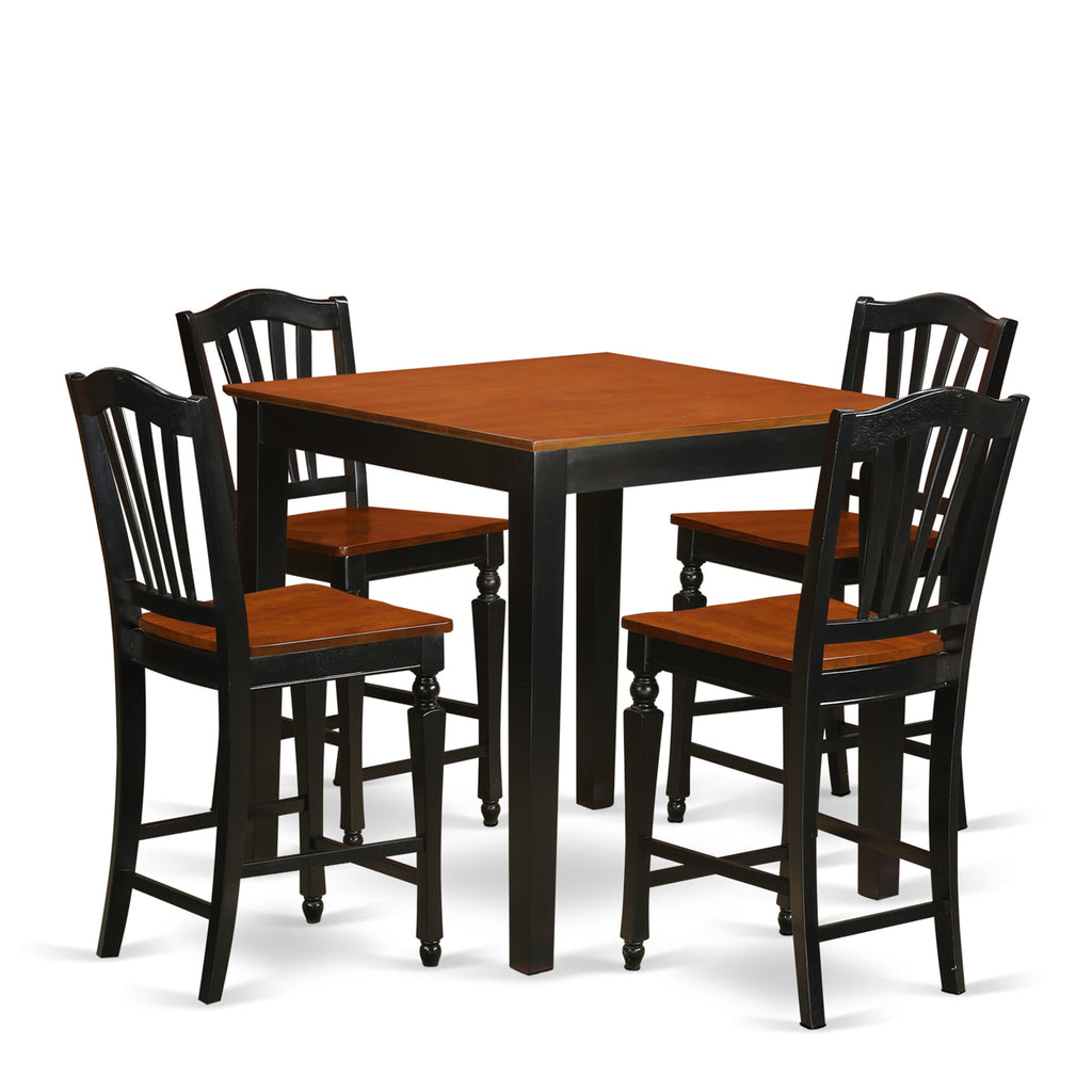 PBCH5-KFD-3 Stylish 5-Piece Dining Set with Elevated Square Table & Four Chairs, Black & Cherry Finish, 36