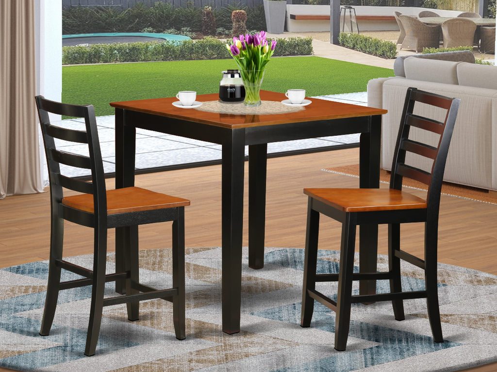 PBFA3-M4R-I 3-Piece Compact Dining Set with Square Table and Wooden Seats in Black & Cherry Finish