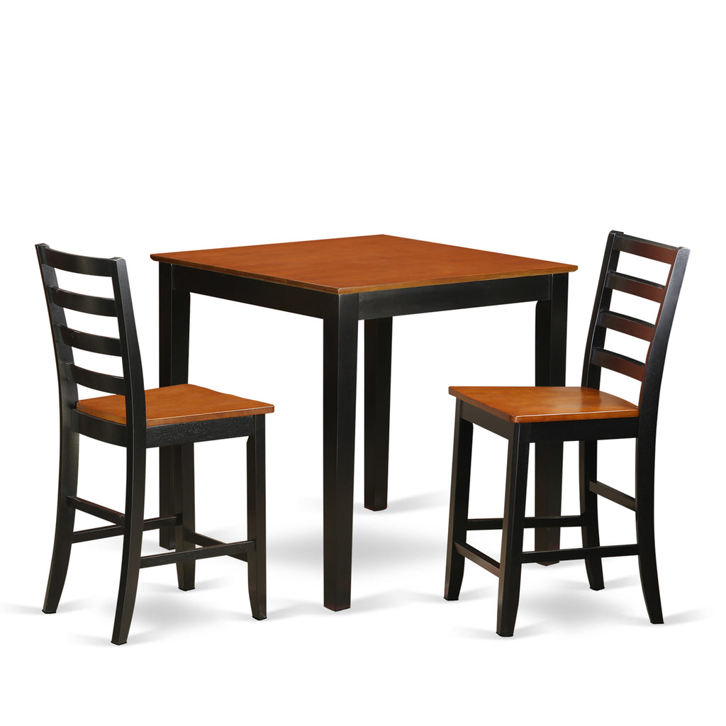 PBFA3-M4R-I 3-Piece Compact Dining Set with Square Table and Wooden Seats in Black & Cherry Finish
