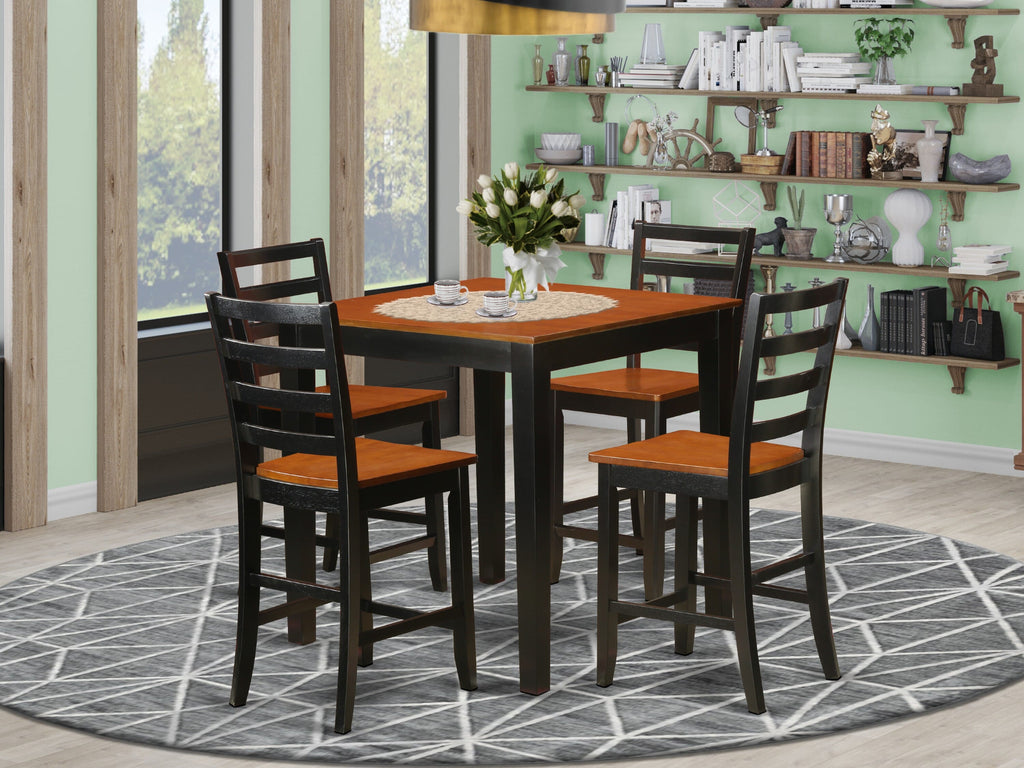 PBFA5-S8Z-D 5-Piece Kitchen Set Square High Table & 4 Chairs, Black & Cherry, 36x36 Inches