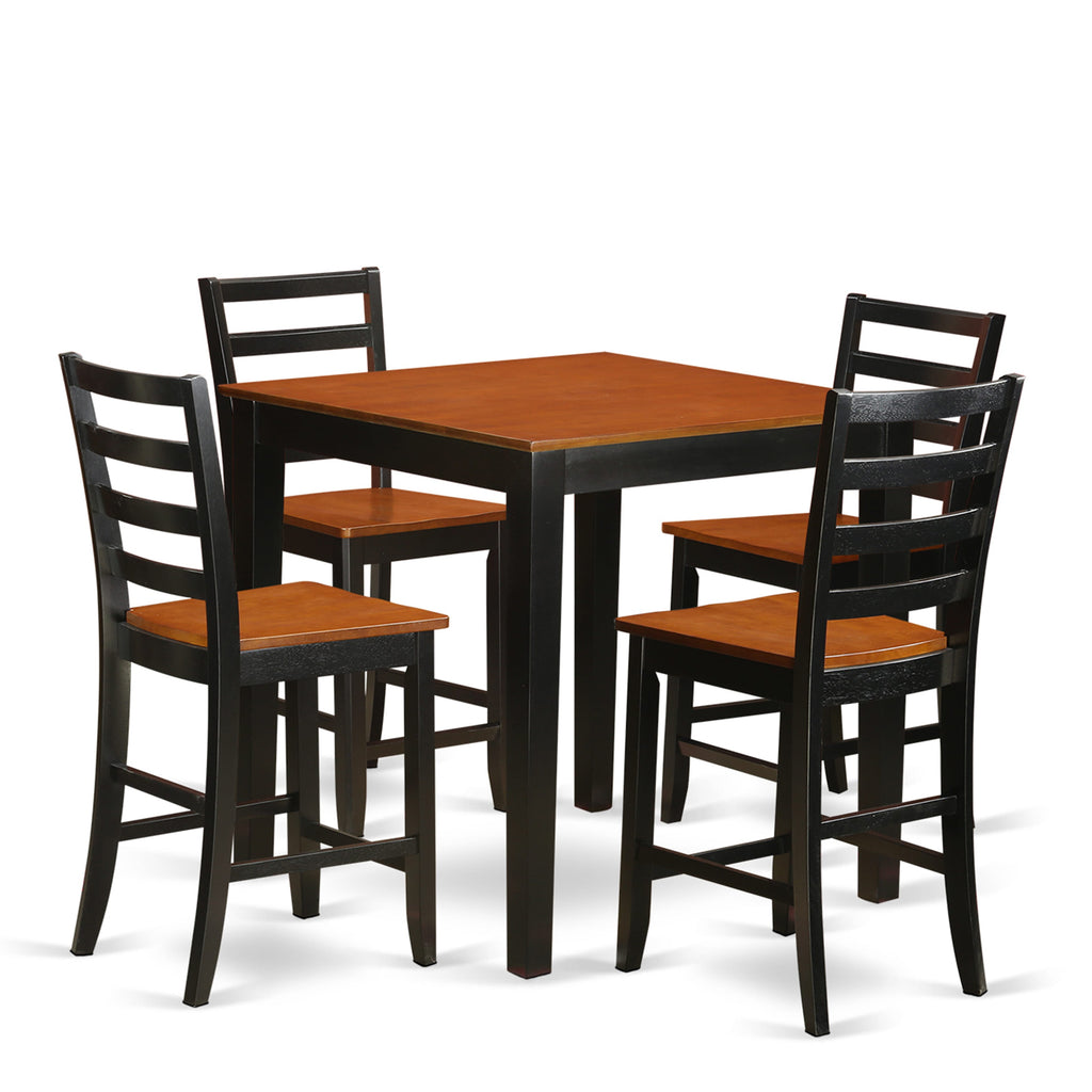 PBFA5-S8Z-D 5-Piece Kitchen Set Square High Table & 4 Chairs, Black & Cherry, 36x36 Inches