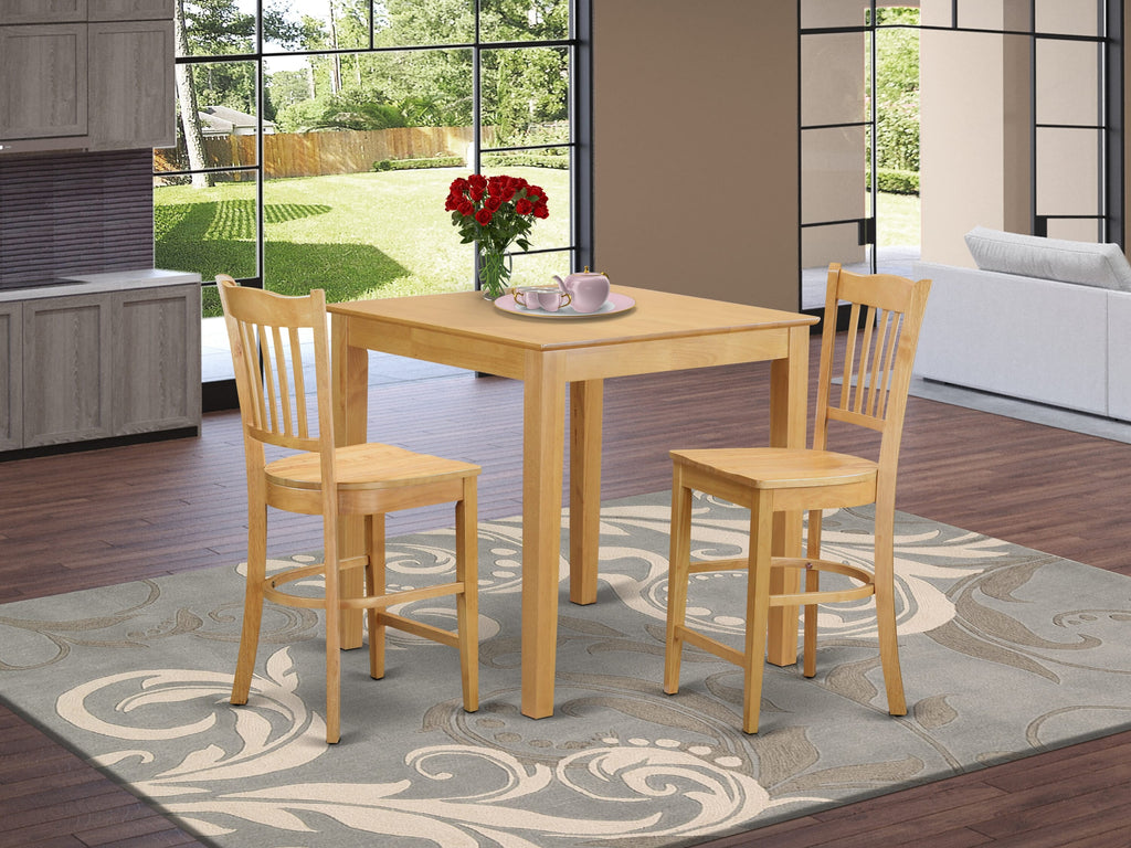 PBGR3-3U9-B Compact Dining Set for Cozy Corners Square Table & 2 Chairs, Oak Finish, 36x36