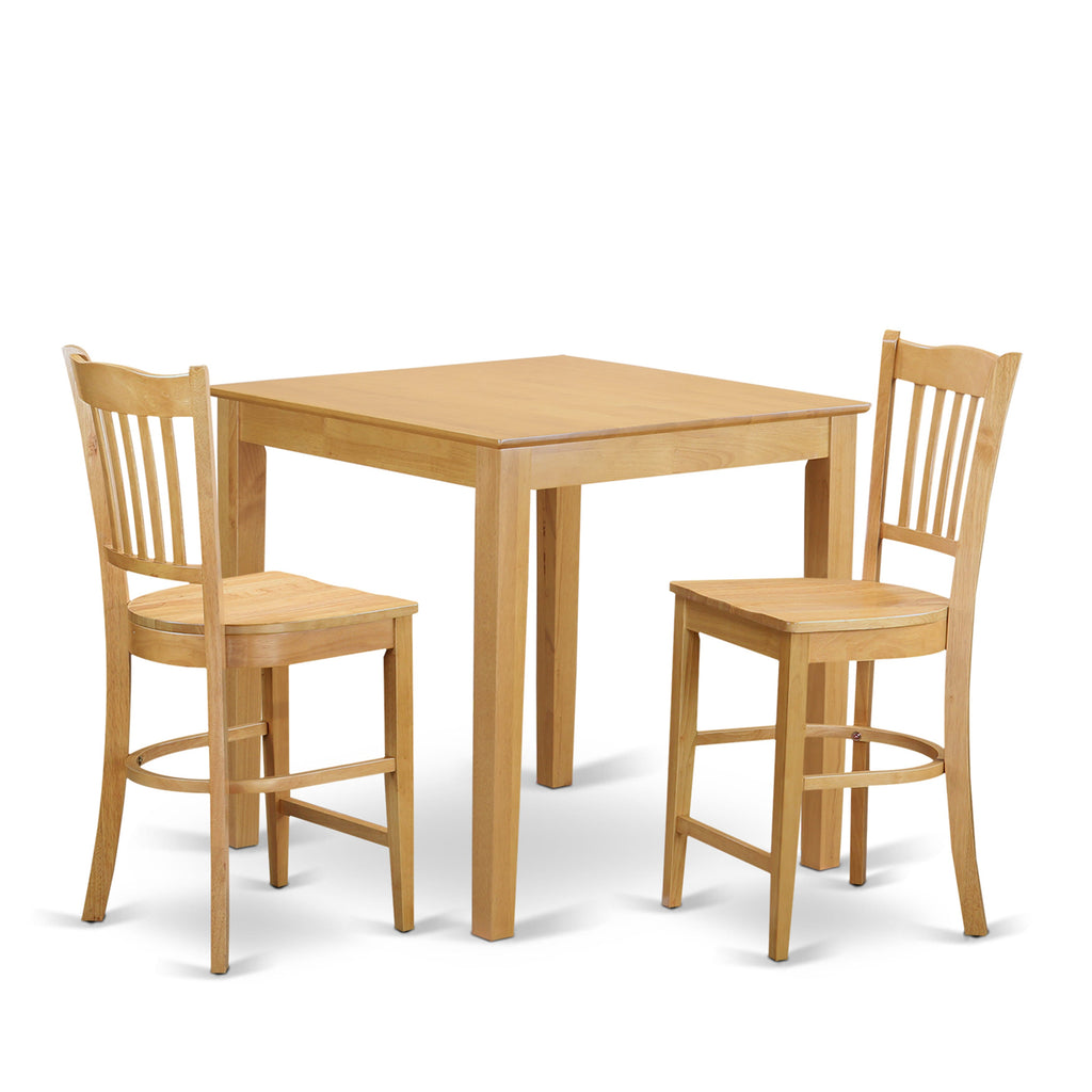 PBGR3-3U9-B Compact Dining Set for Cozy Corners Square Table & 2 Chairs, Oak Finish, 36x36