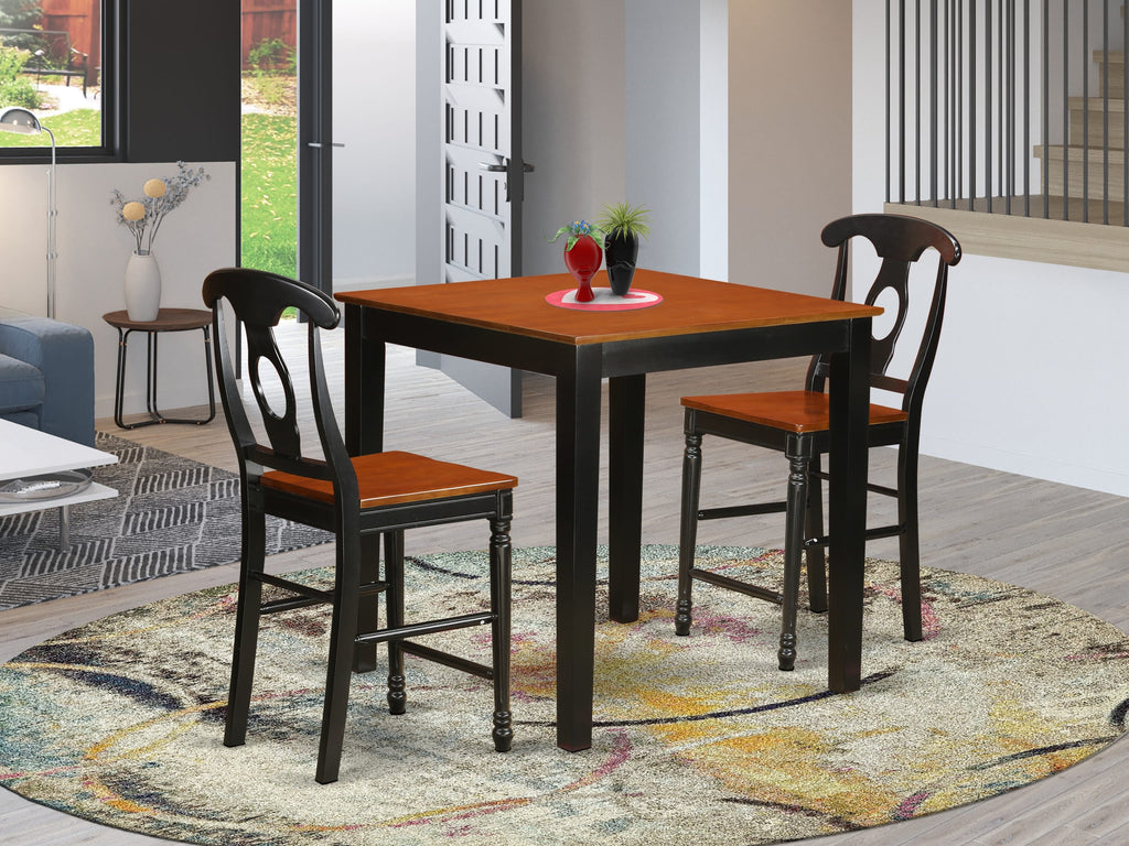 PBKE3-B72-N Compact 3-Piece Pub Table Set Black & Cherry Square Table with Two Chairs