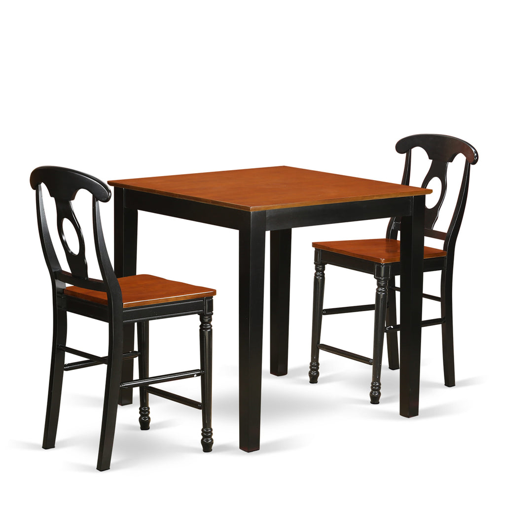 PBKE3-B72-N Compact 3-Piece Pub Table Set Black & Cherry Square Table with Two Chairs