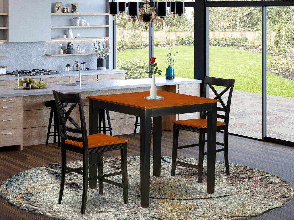 PBQU3-TLJ-X 3-Piece Square Counter High Dining Set with Table and Two Chairs in Black Cherry Finish, 36-Inch