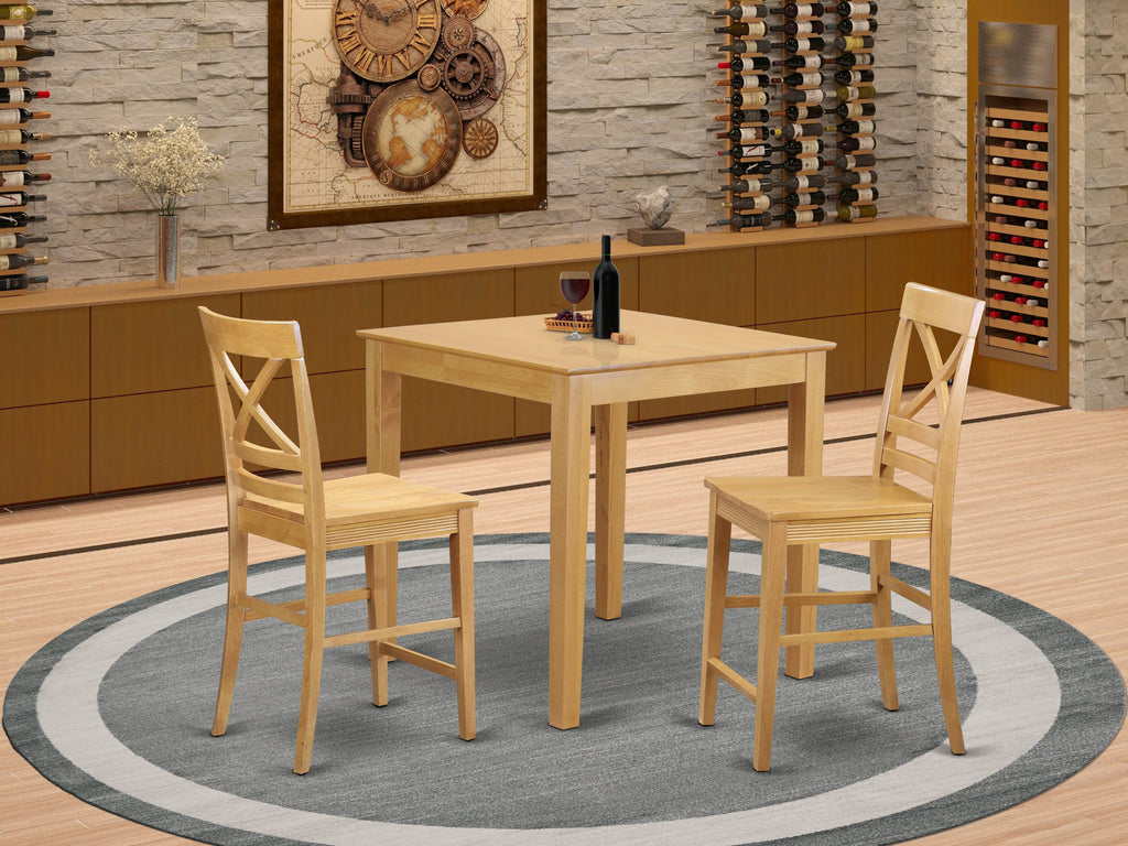 PBQU3-KU1-G Space Saver 3-Piece Dining Ensemble Square Table & Chairs, Elegant Oak Finish