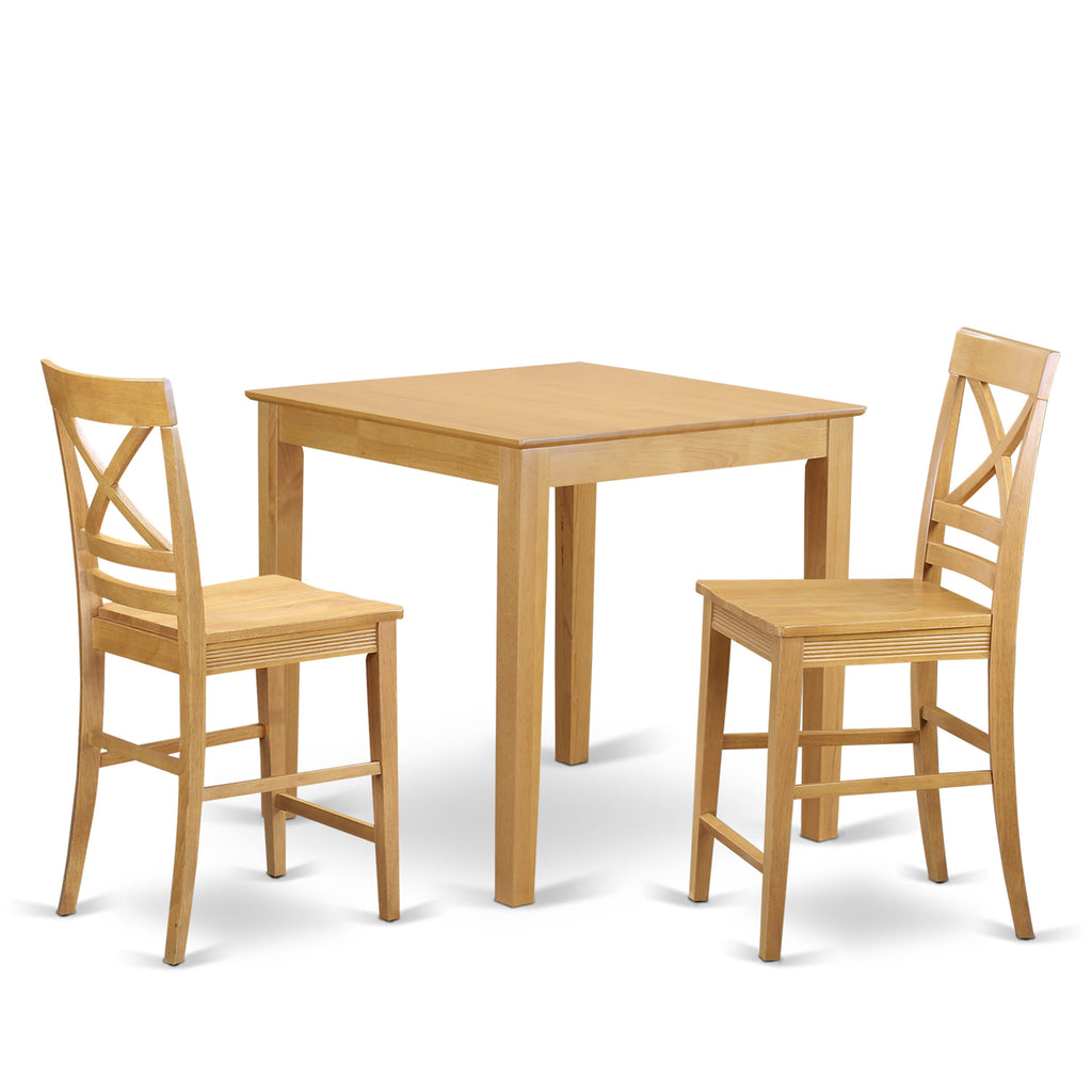 PBQU3-KU1-G Space Saver 3-Piece Dining Ensemble Square Table & Chairs, Elegant Oak Finish