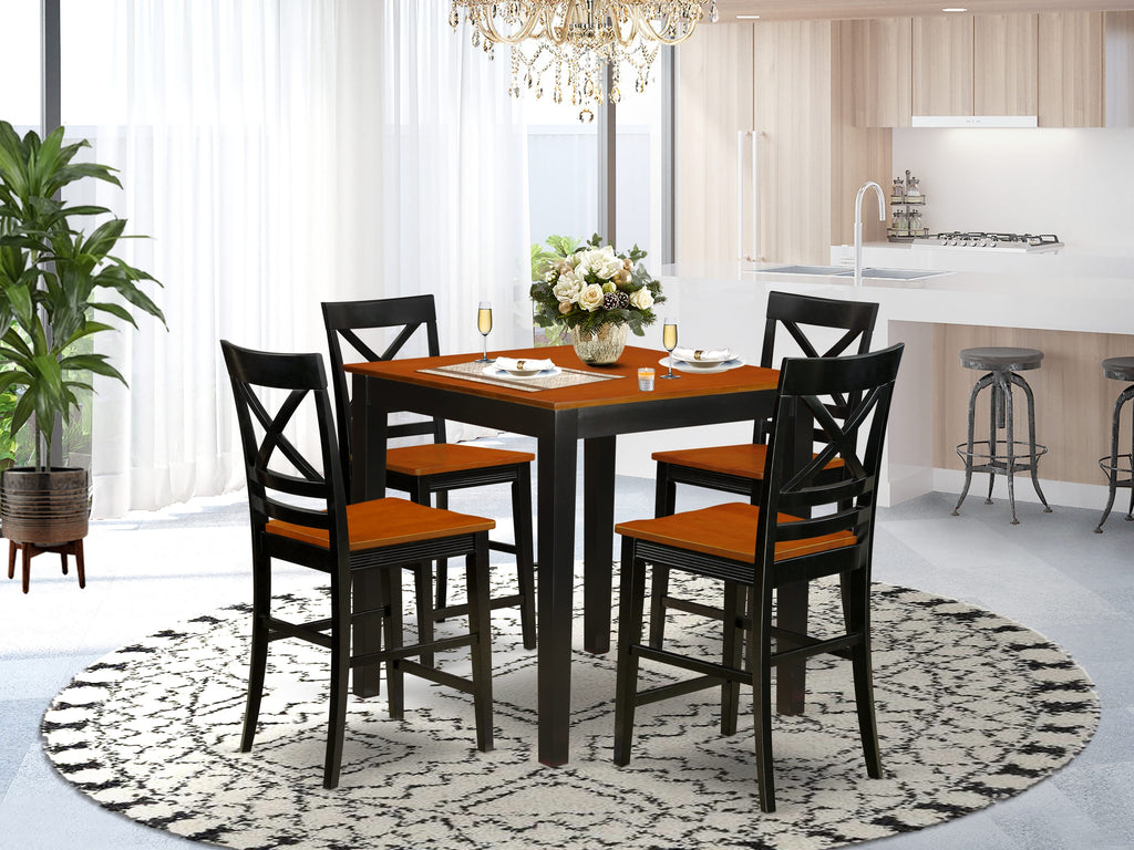 PBQU5-1KU-I Stylish 5-Piece Square Counter Set with Chairs & Table in Black & Cherry Hues
