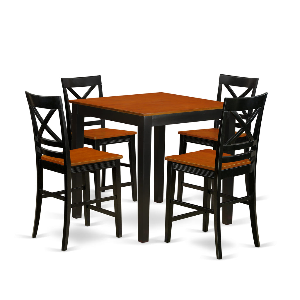 PBQU5-1KU-I Stylish 5-Piece Square Counter Set with Chairs & Table in Black & Cherry Hues