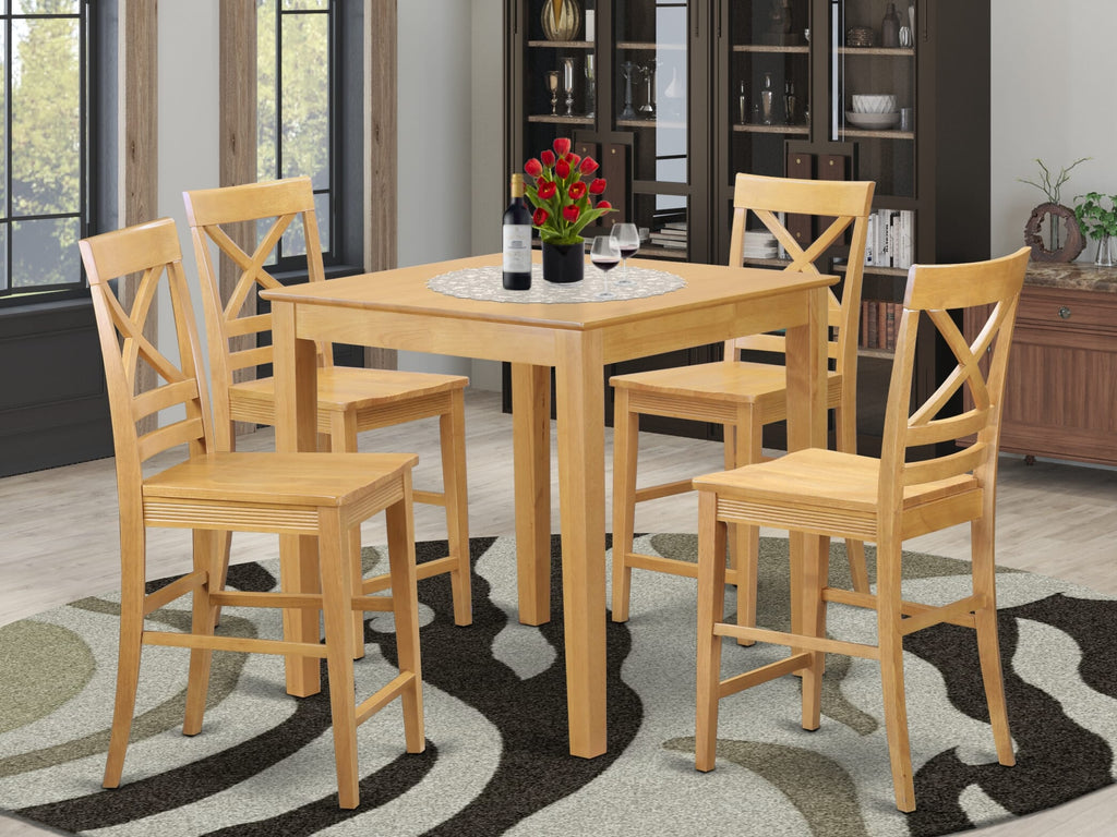 PBQU5-2A1-B Elegant 5-Piece Dining Ensemble Includes Square Table & 4 High Chairs, 36x36 Oak Finish
