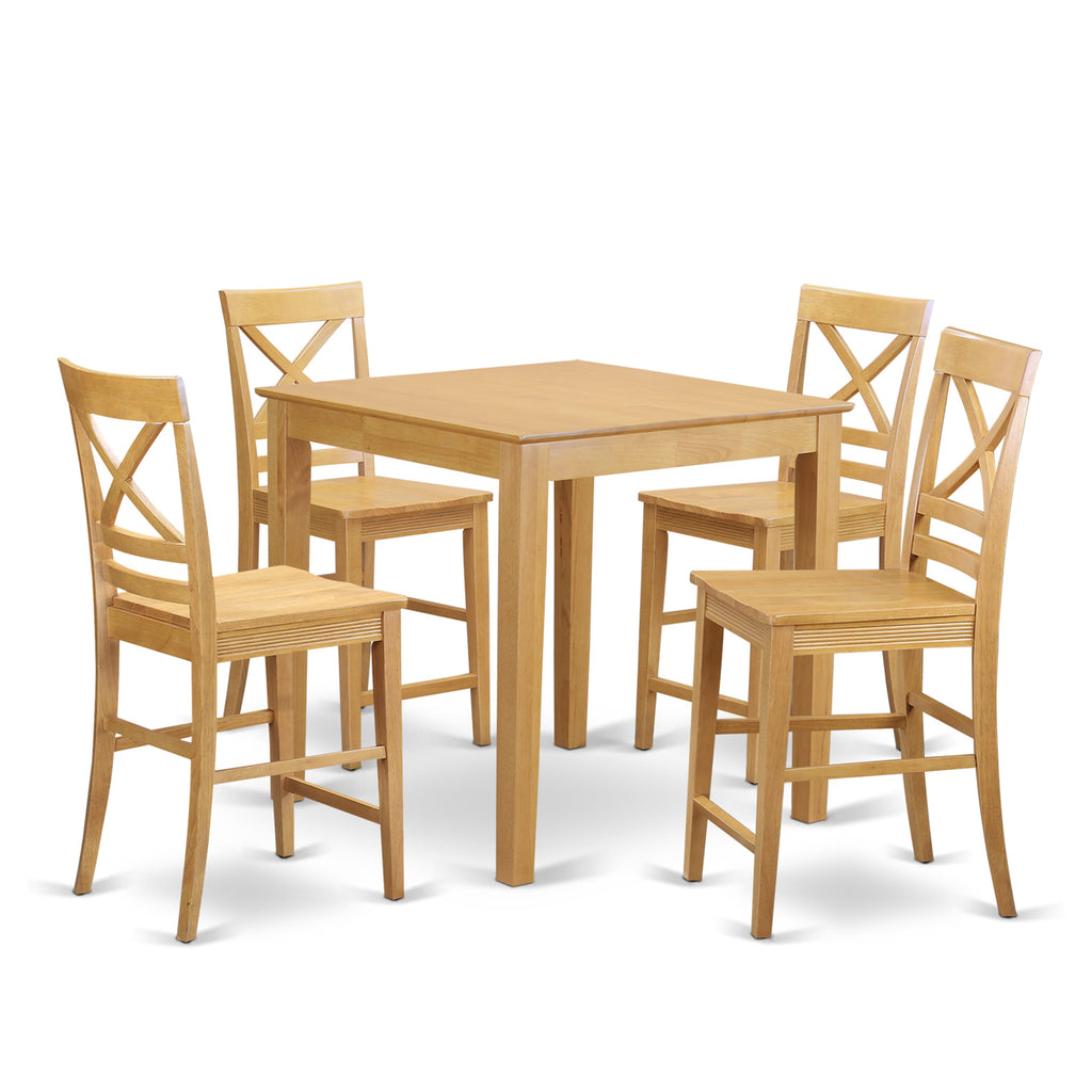 PBQU5-2A1-B Elegant 5-Piece Dining Ensemble Includes Square Table & 4 High Chairs, 36x36 Oak Finish