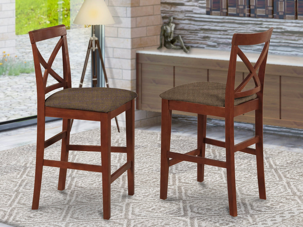 Set of 2 Brown Linen Dining Stools, Counter Height PBS-BIU-S
