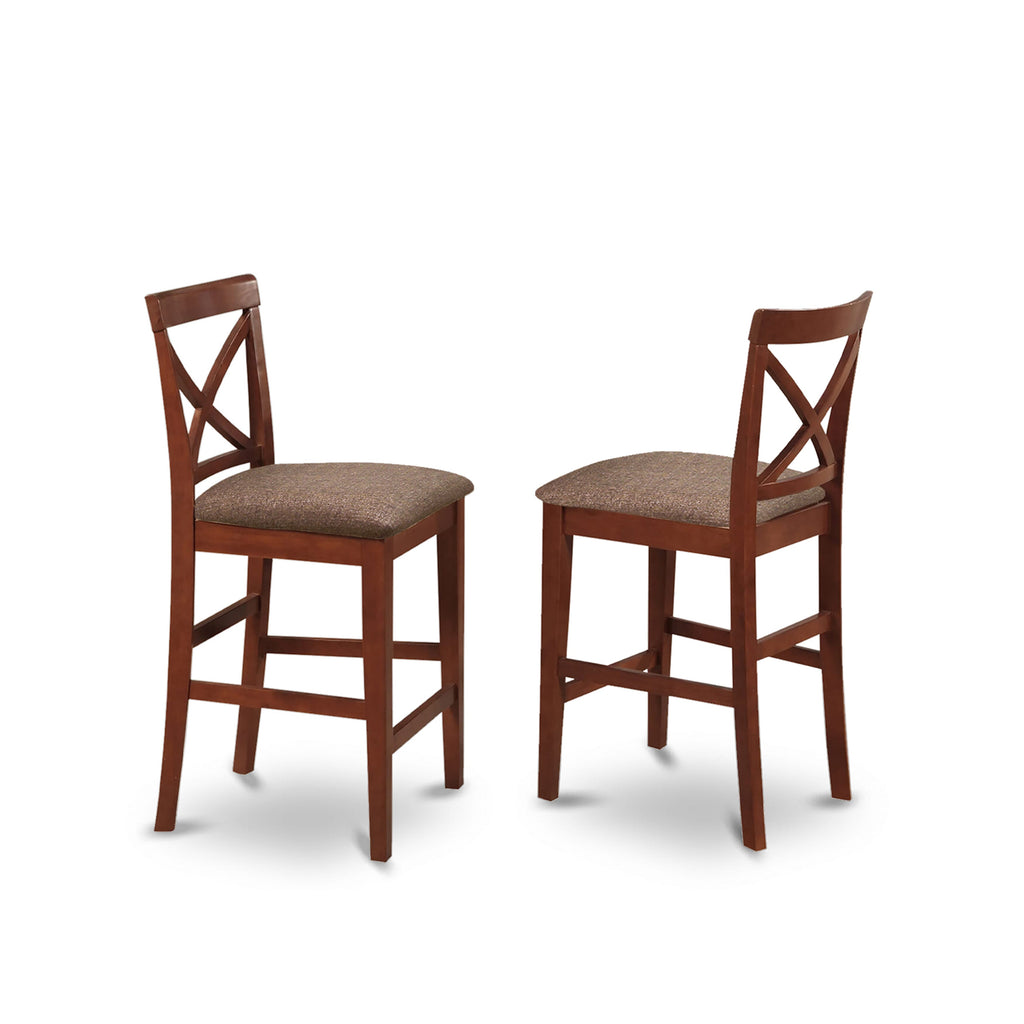 Set of 2 Brown Linen Dining Stools, Counter Height PBS-BIU-S