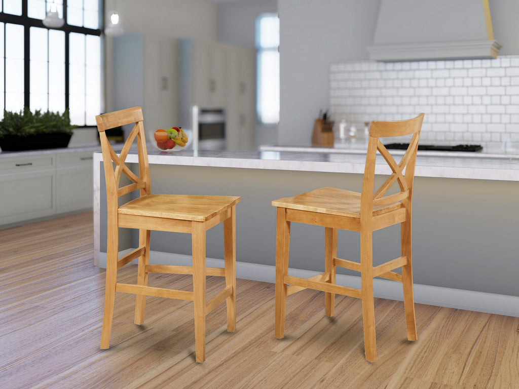 PBS-OG3-4 Set of 2 Pub Counter-Level Oak Chairs for Home Bar or Kitchen Setup